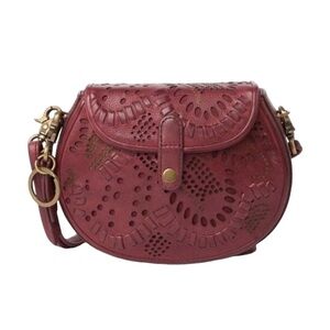 Frye Womens Brick Red Perforated Leather Fold Over Vivian Crossbody Handbags New